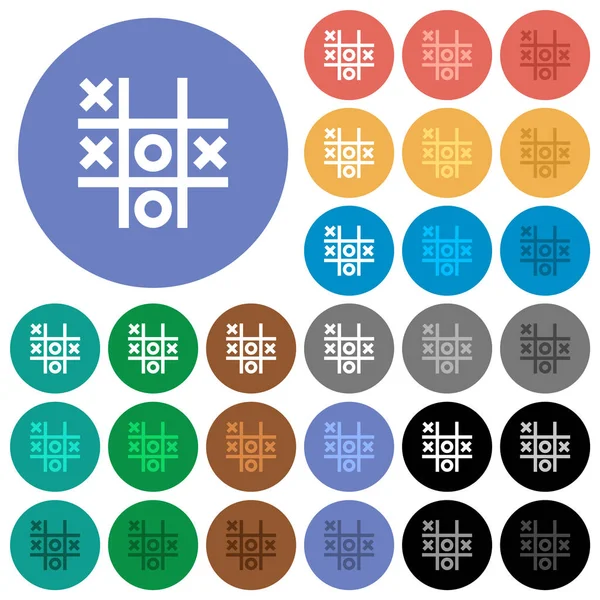 Tic Tac Toe Juego Iconos Planos Multicolores Sobre Fondos Redondos — Vector de stock