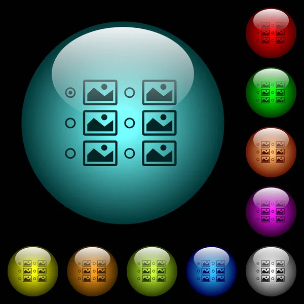 Seleção Imagem Única Com Ícones Botões Rádio Botões Vidro Esféricos — Vetor de Stock