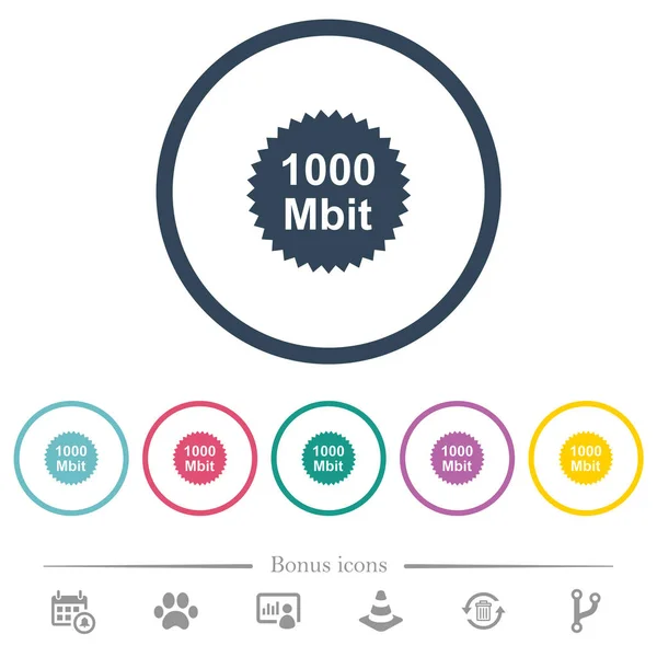 1000 Mbit Garanderen Sticker Egale Kleur Pictogrammen Ronde Contouren Bonus — Stockvector