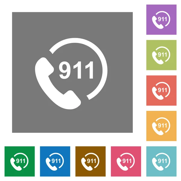 Chiamata Emergenza 911 Icone Piatte Semplici Sfondi Quadrati Colori — Vettoriale Stock