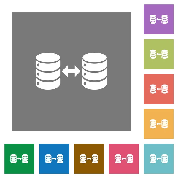 Sincronizar Bases Datos Iconos Planos Sobre Fondos Cuadrados Color Simple — Vector de stock