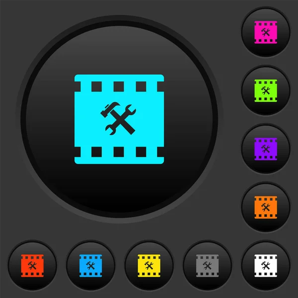Movie tools dark push buttons with vivid color icons on dark grey background