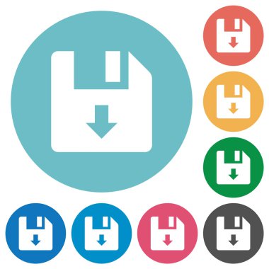 Yuvarlak renkli arka planlar üzerinde dosya düz beyaz simgeler taşı