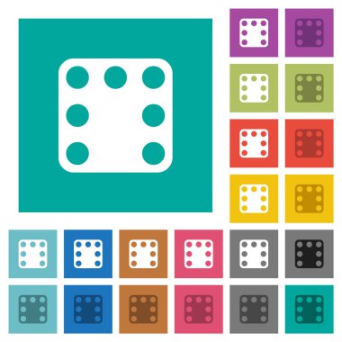 Domino yedi çok düz simgeler düz kare arka plan üzerinde renkli. Beyaz ve koyu kutsal kişilerin resmi varyasyon hover veya etkin efektleri dahil.