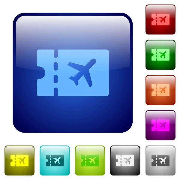 Air Travel Discount Coupon Icons Rounded Square Color Glossy Button — Stock Vector