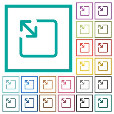 Beyaz arka plan üzerinde çeyreği çerçevelerle nesne düz renk simgelerini yeniden boyutlandırmak