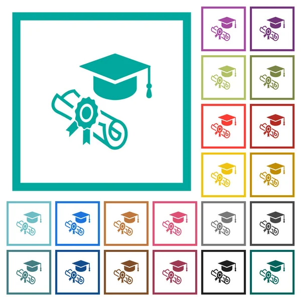 Cérémonie Graduation Icônes Plates Couleur Avec Cadres Quadrants Sur Fond — Image vectorielle