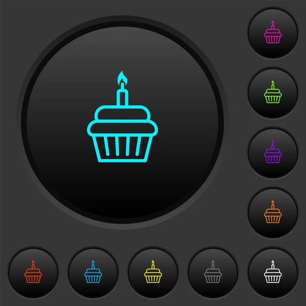 Birthday Cupcake Dark Push Buttons Vivid Color Icons Dark Grey — Stock Vector