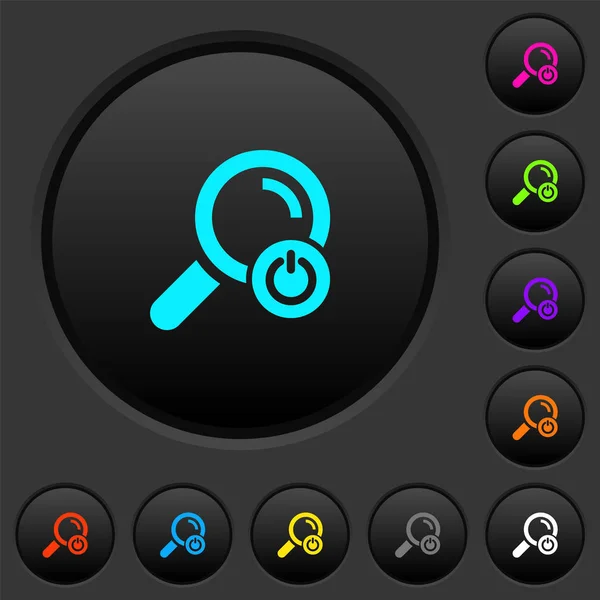 Exit from search dark push buttons with vivid color icons on dark grey background