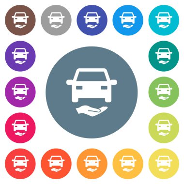 Araba sigorta düz beyaz simgeleri yuvarlak renkli arka planlar. 17 arka plan renk değişimleri dahil.