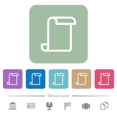 Boş kağıt kaydırma beyaz düz simgeler renk üzerinde kare arka planlar yuvarlanır. 6 bonus simgeler dahil