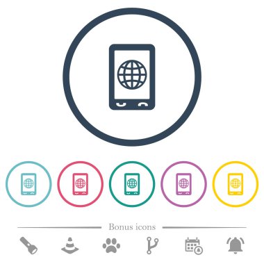 Mobil Internet düz renkli simgeler yuvarlak özetliyor. 6 bonus simgeler dahil.