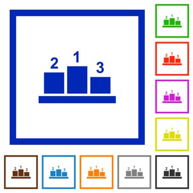 Kare kare beyaz arka plan üzerinde dış numaraları düz renk simgeleri ile kazanan podyum
