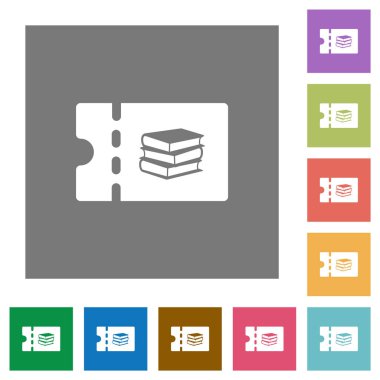 Kitapçı indirim kupon düz simgeler basit renkli kare arka planlar