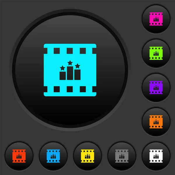 Rank Movie Dark Push Buttons Vivid Color Icons Dark Grey — Stock Vector