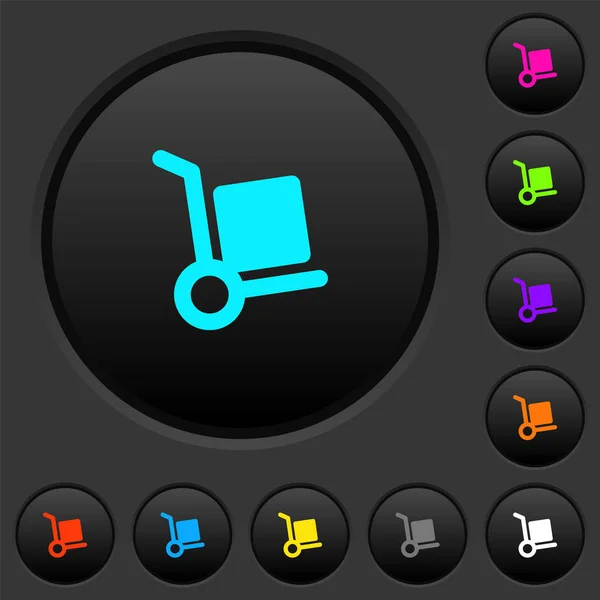 手推车黑暗的按钮与生动的颜色图标在深灰色的背景 — 图库矢量图片