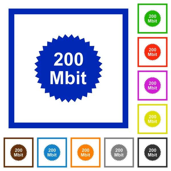 Adhesivo Garantía 200 Mbit Iconos Color Plano Marcos Cuadrados Sobre — Vector de stock