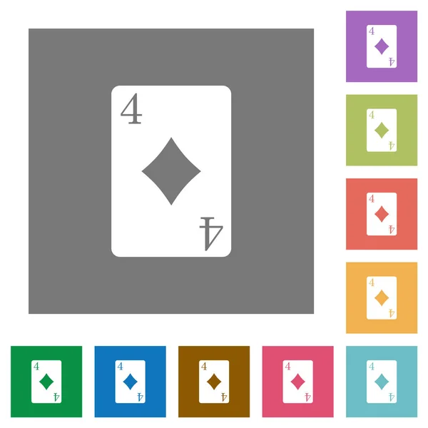 Четыре Бриллиантов Карты Плоские Иконки Простых Цветных Квадратных Фонов — стоковый вектор