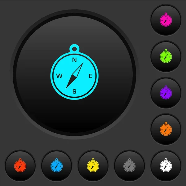 Bússola botões escuros com ícones de cor —  Vetores de Stock