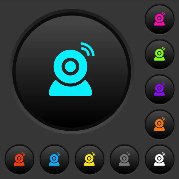 Bezprzewodowa kamera ciemne przyciski z ikonami kolor — Wektor stockowy