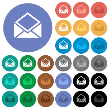 Açık posta çok yuvarlak arka planlar üzerinde düz simgeler renkte. Beyaz, açık ve koyu simgesi varyasyonları vurgulu ve etkin durumu efektleri ve bonus tonları için dahil.