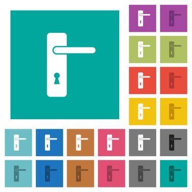 Sağ elle basit kapı kolu çok düz simgeler düz kare arka plan üzerinde renkli. Beyaz ve koyu kutsal kişilerin resmi varyasyon hover veya etkin efektleri dahil.