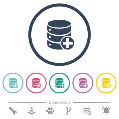 Yuvarlak özetliyor veritabanı düz renk simgeleri ekleyin. 6 bonus simgeler dahil.