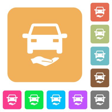 Yuvarlatılmış kare canlı renkli arka planlar araba sigorta düz simgeleri.