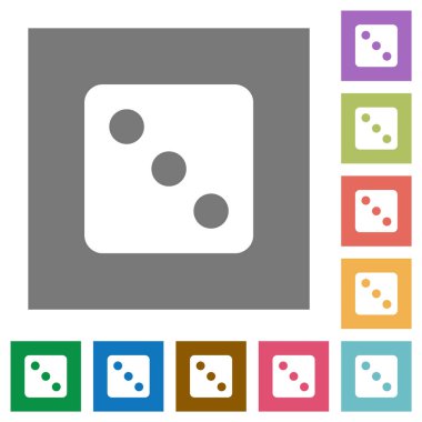 Üç düz simgeler basit renkli kare arka planlar üzerinde zar