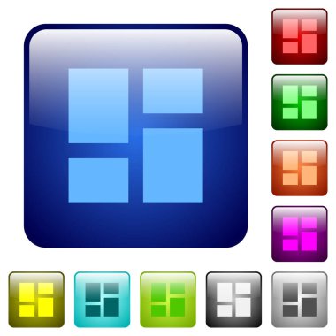 Yuvarlatılmış kare renkli parlak düğme içinde admin dashboard panelleri Icons set