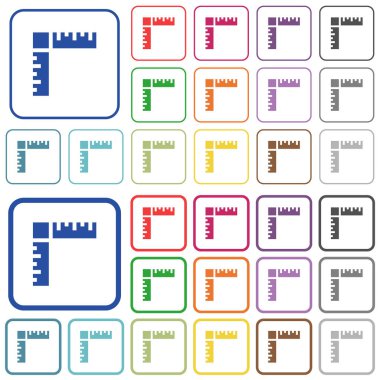 Sayfa cetvelleri Yuvarlatılmış kare kare düz simgeler renk. İnce ve kalın sürümleri dahil.