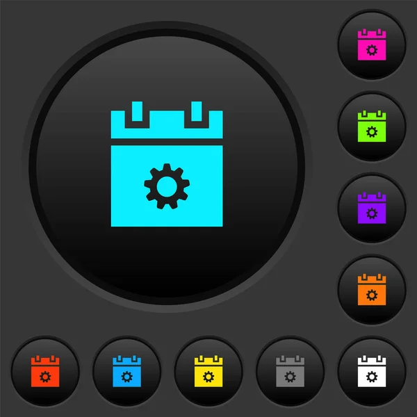 Configurações Agendamento Botões Escuros Com Ícones Cores Vivas Fundo Cinza — Vetor de Stock