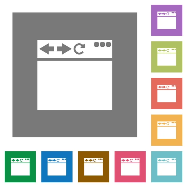 Fenêtre Navigateur Vide Icônes Plates Sur Fond Carré Couleur Simple — Image vectorielle