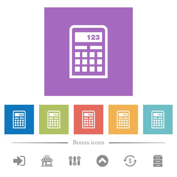 Calculadora Científica Ícones Brancos Planos Fundos Quadrados Ícones Bônus Incluídos — Vetor de Stock