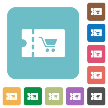 Süpermarket indirim kupon beyaz düz simgeler renk üzerinde yuvarlak kare arka planlar