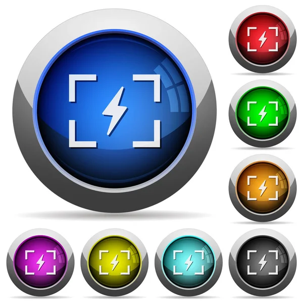 Camera Flash Mode Icons Glossy Buttons Steel Frames — Stock Vector