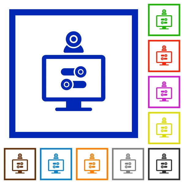 Webkamera Csípés Lapos Színes Ikonok Szögletes Keretes Fehér Háttér — Stock Vector