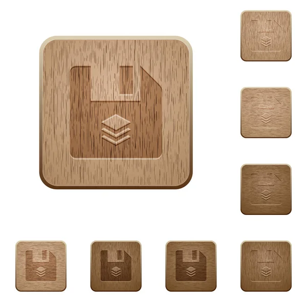 角丸正方形の複数ファイル彫刻木製ボタンのスタイル — ストックベクタ