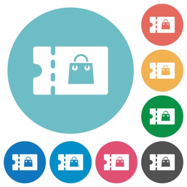 İndirim kupon düz beyaz simgeler yuvarlak renkli arka planlar üzerinde çanta