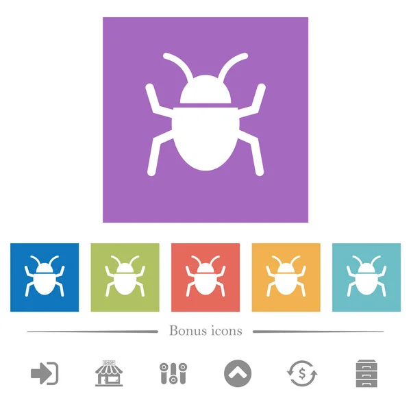 Bug Flache Weiße Symbole Quadratischen Hintergründen Bonussymbole Enthalten — Stockvektor