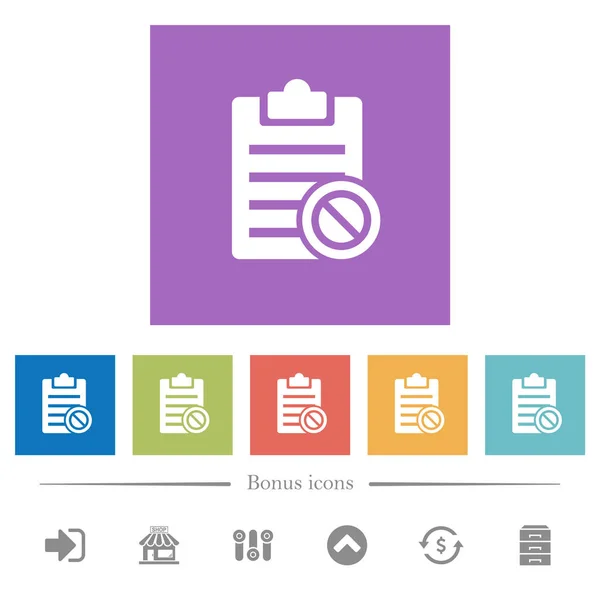 Nota Deshabilitada Iconos Blancos Planos Fondos Cuadrados Iconos Bonificación Incluidos — Archivo Imágenes Vectoriales