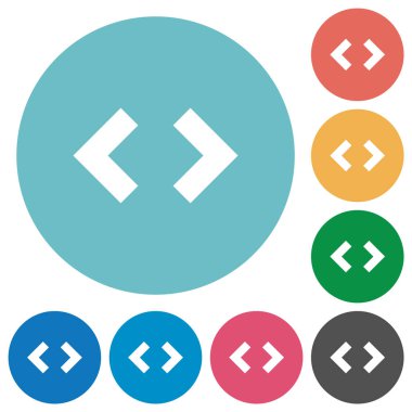 Yuvarlak renkli arka planlar üzerinde komut dosyası kodu düz beyaz simgeler