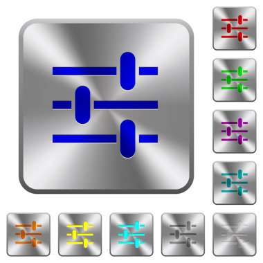 Ayarlama simgeleri Yuvarlatılmış kare parlak çelik düğmeler üzerinde kazınmış.