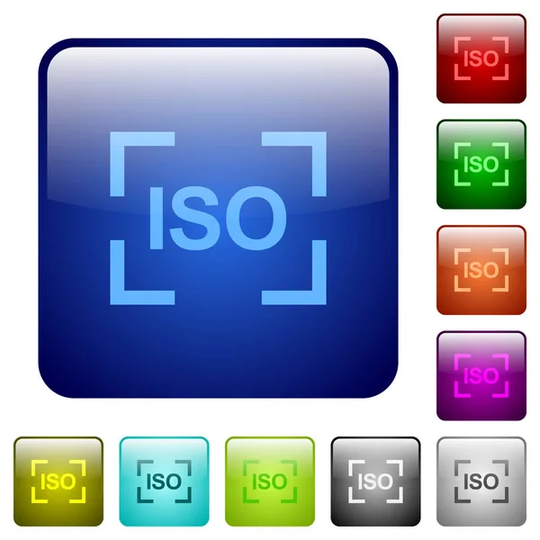 Iso Snelheid Instelling Pictogrammen Van Camera Glanzende Knop Afgeronde Vierkante — Stockvector