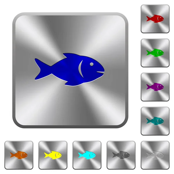 Ryté Ikony Zaoblené Čtvercové Lesklé Ocelové Knoflíky Ryb — Stockový vektor