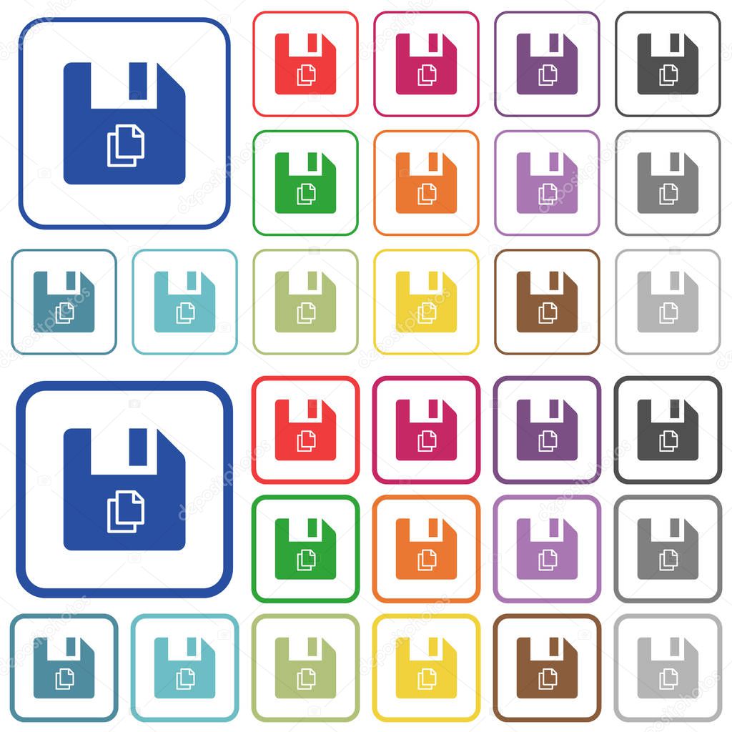 Copy file color flat icons in rounded square frames. Thin and thick versions included.
