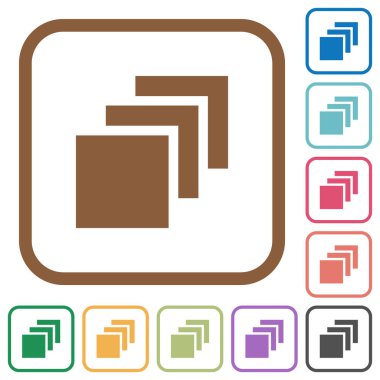 Birden çok tuvaller basit simgeler renkli kare kare beyaz arka plan üzerinde yuvarlak