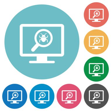 Yuvarlak renkli arka planlar üzerinde düz beyaz simgeler tarama Spyware