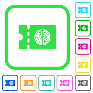 Pizzacı indirim kupon canlı renkli düz simgeler beyaz arka plan üzerinde eğri sınırları içinde