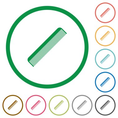 Beyaz arka plan üzerinde yuvarlak özetliyor basit tarak düz renk simgeleri